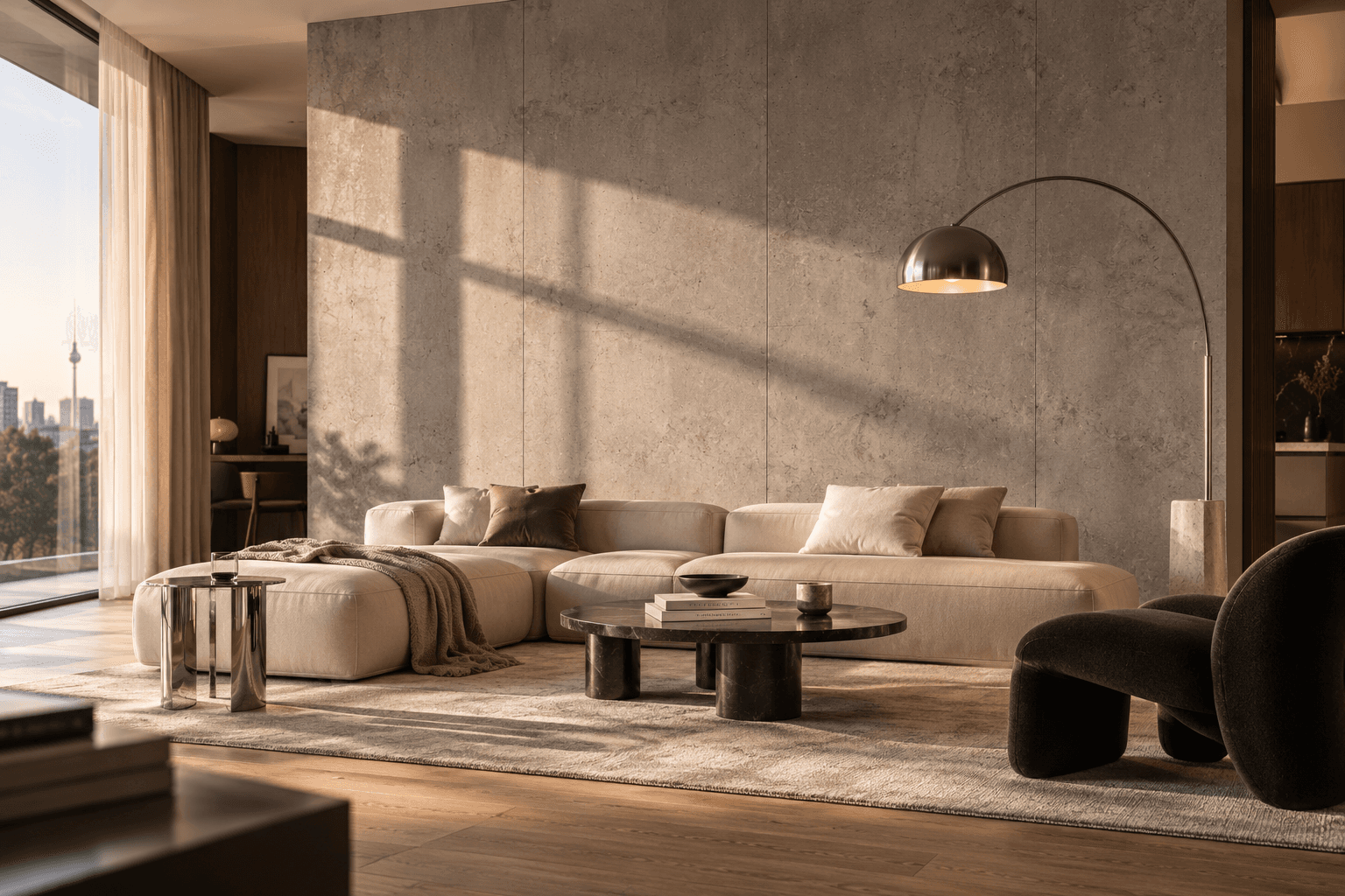 Living Room Accent Wall in a Concrete Look
