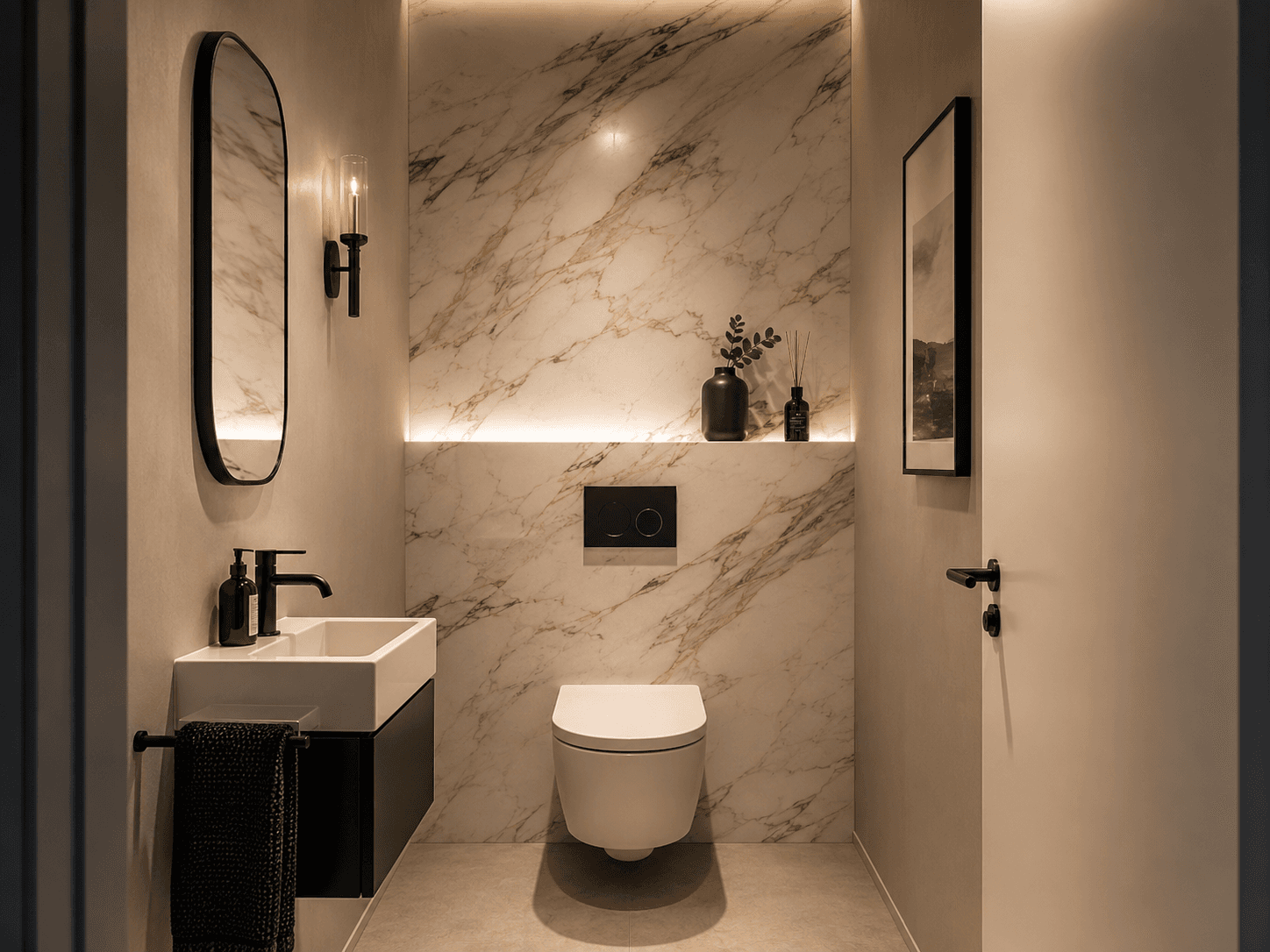 Gäste-WC mit SPC Wandpaneelen in Goldmarmor-Optik