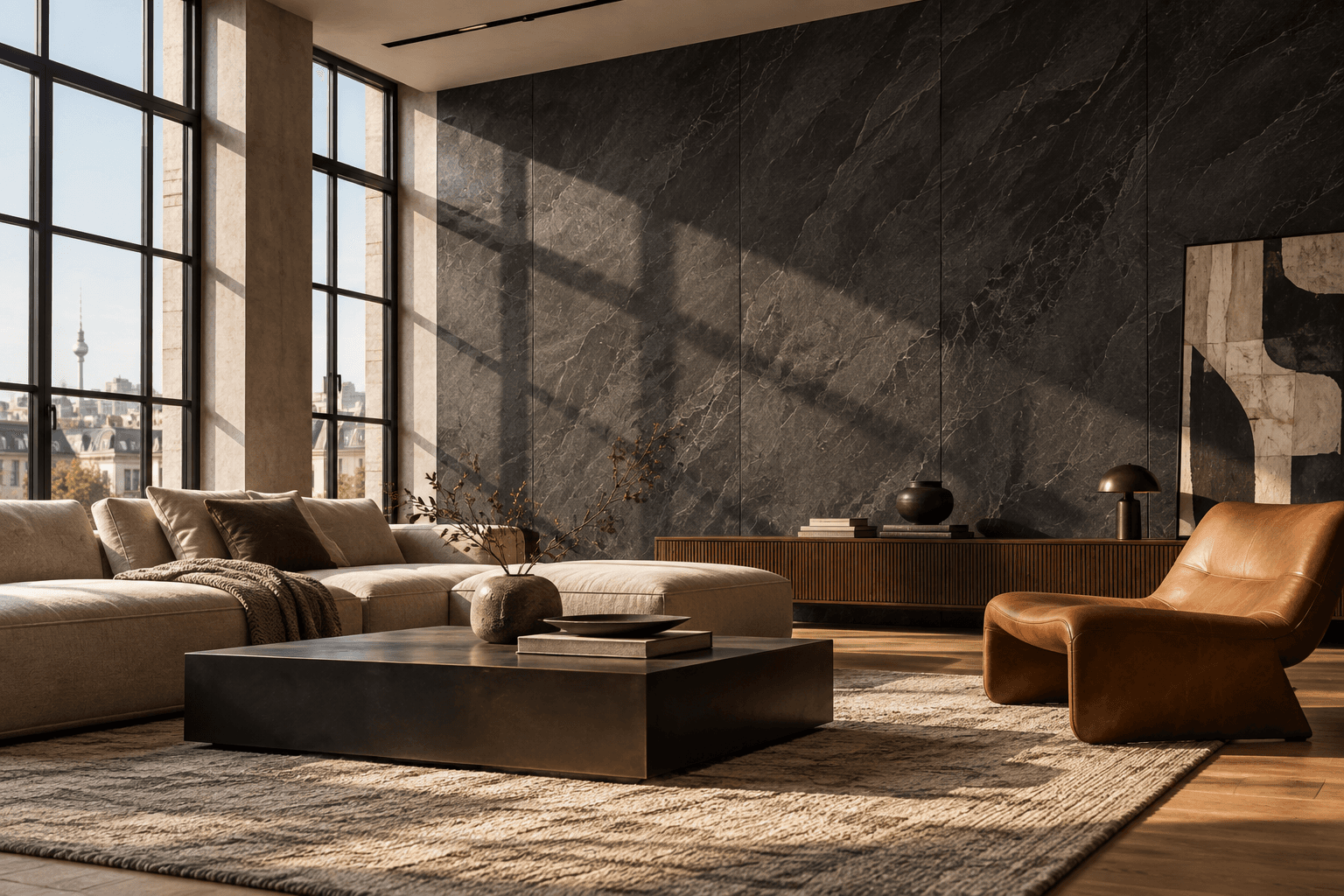Industrial-Loft-Wohnzimmer mit Wandpaneelen