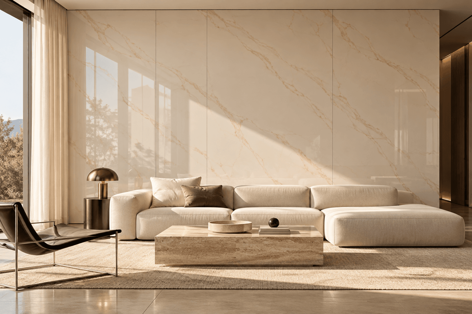 Modern-minimalistisches Wohnzimmer mit Wandpaneelen